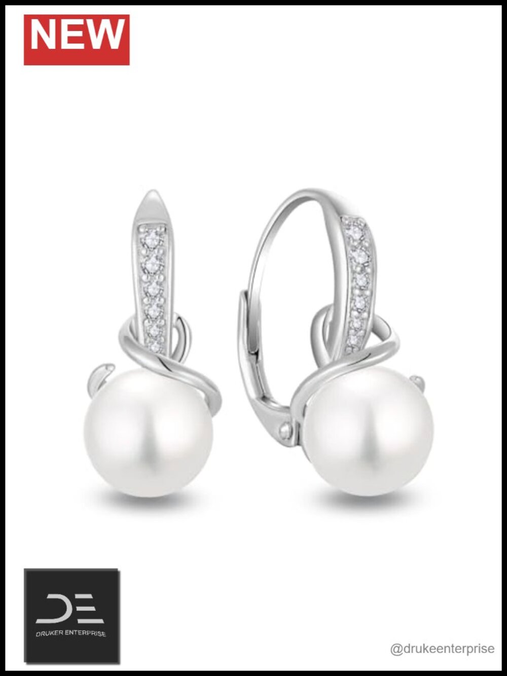 Sterling Silver Pearl Leverback Earrings Rose Gold Plated 18K Gold Plated
